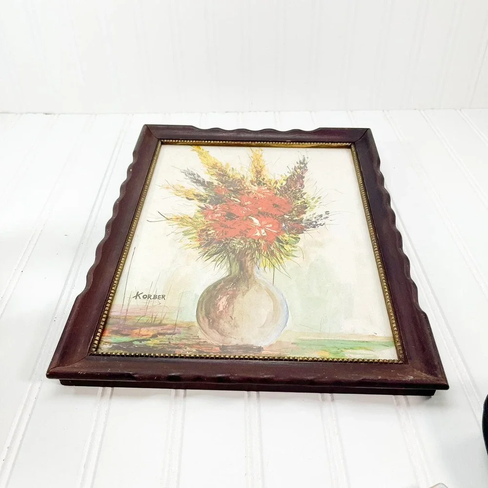 Vintage Floral Print in Wooden Frame - Korber Painting‎